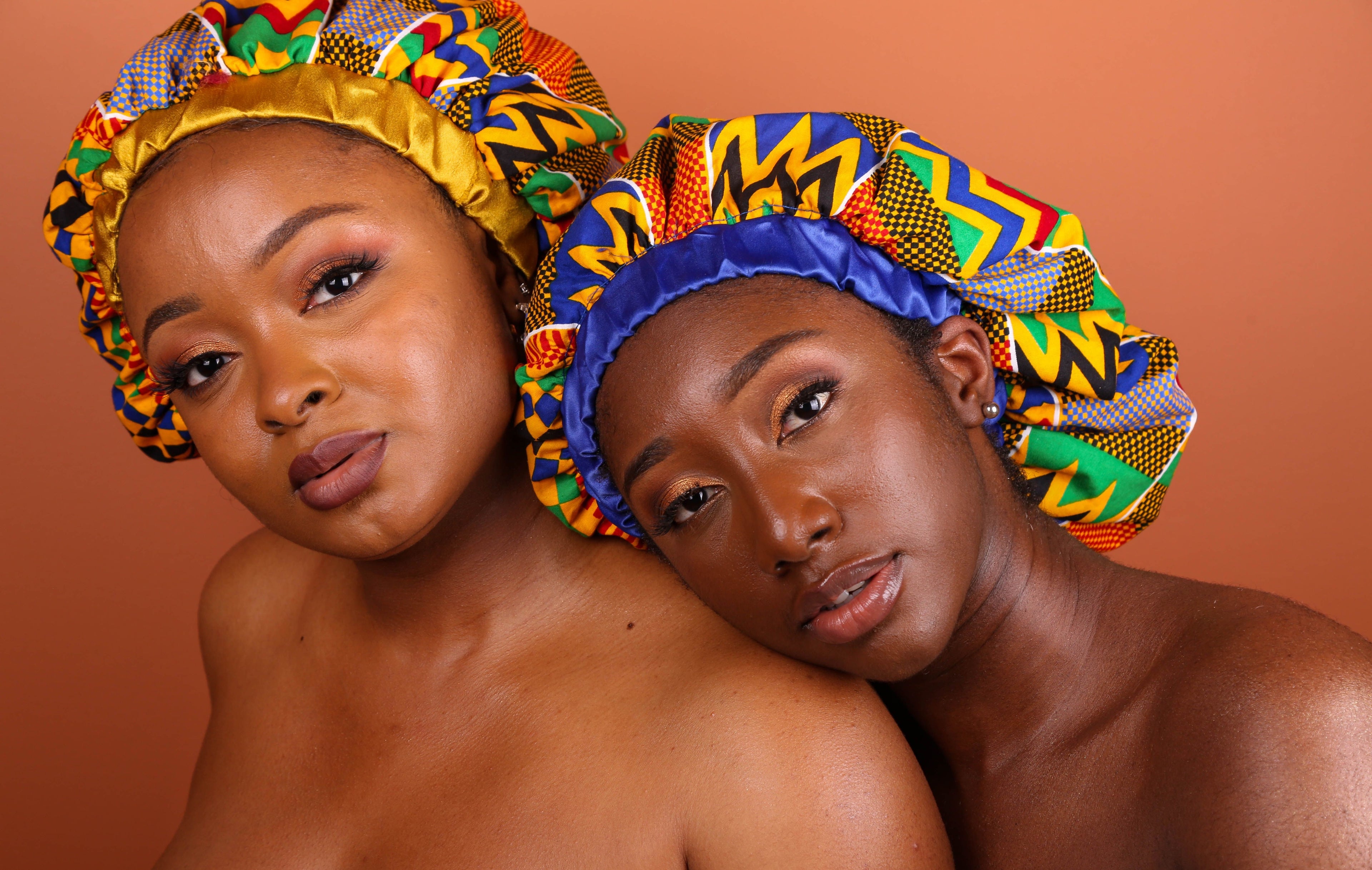 African Print Satin lined Bonnets